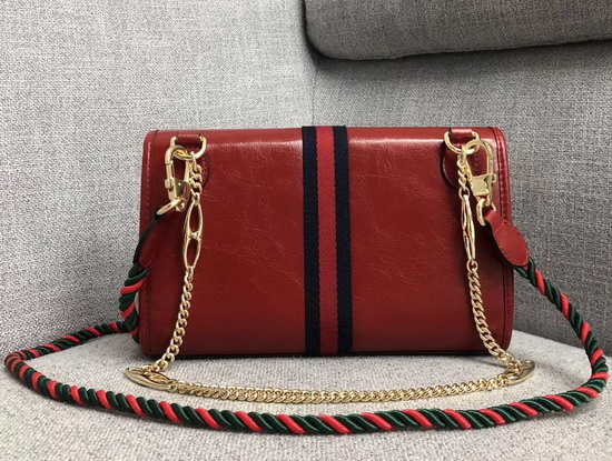 Gucci Rajah Small Shoulder Bag in Red Leather with Blue and Red Web