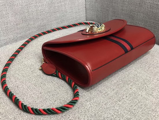 Gucci Rajah Small Shoulder Bag in Red Leather with Blue and Red Web