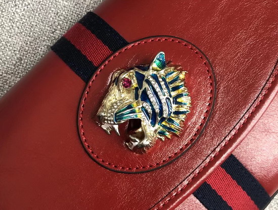 Gucci Rajah Small Shoulder Bag in Red Leather with Blue and Red Web