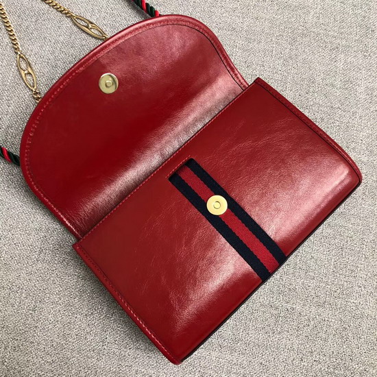 Gucci Rajah Small Shoulder Bag in Red Leather with Blue and Red Web