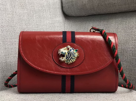 Gucci Rajah Small Shoulder Bag in Red Leather with Blue and Red Web