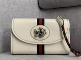 Gucci Rajah Small Shoulder Bag in White Leather with Blue and Red Web