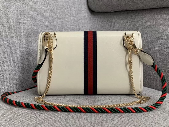 Gucci Rajah Small Shoulder Bag in White Leather with Blue and Red Web