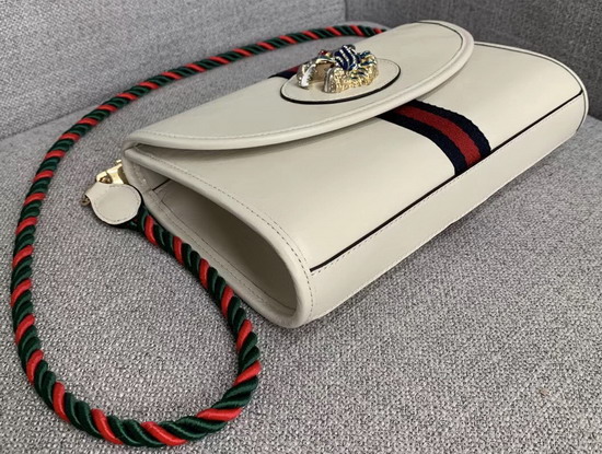 Gucci Rajah Small Shoulder Bag in White Leather with Blue and Red Web