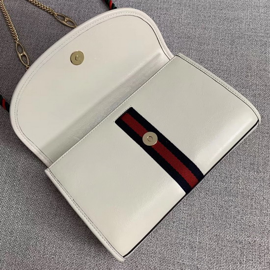 Gucci Rajah Small Shoulder Bag in White Leather with Blue and Red Web