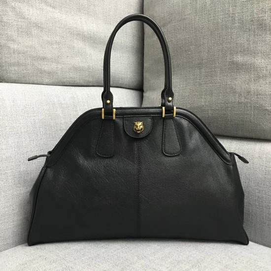 Gucci Rebelle Large Top Handle Bag in Black Leather