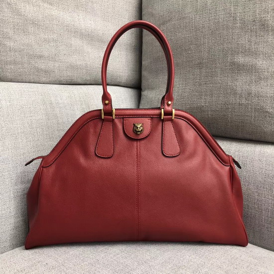 Gucci Rebelle Large Top Handle Bag in Red Leather