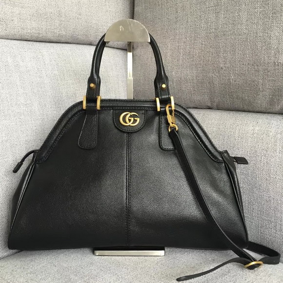 Gucci Rebelle Medium Top Handle Bag in Black Leather