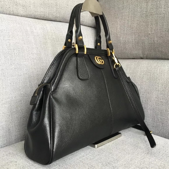 Gucci Rebelle Medium Top Handle Bag in Black Leather