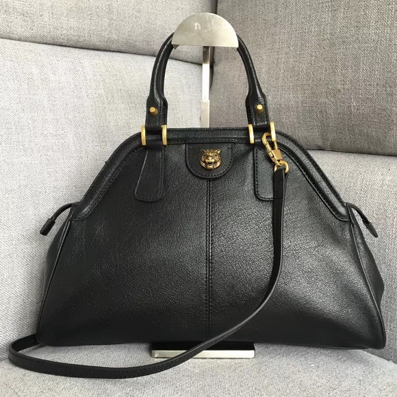 Gucci Rebelle Medium Top Handle Bag in Black Leather