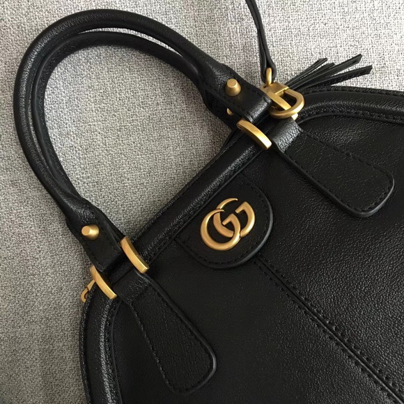 Gucci Rebelle Medium Top Handle Bag in Black Leather