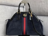 Gucci Rebelle Medium Top Handle Bag in Blue Suede