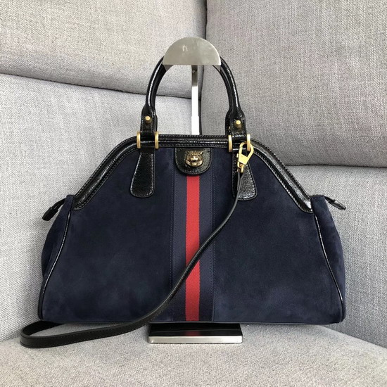 Gucci Rebelle Medium Top Handle Bag in Blue Suede