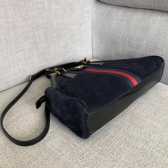 Gucci Rebelle Medium Top Handle Bag in Blue Suede