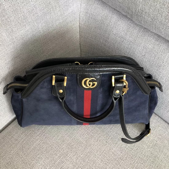 Gucci Rebelle Medium Top Handle Bag in Blue Suede