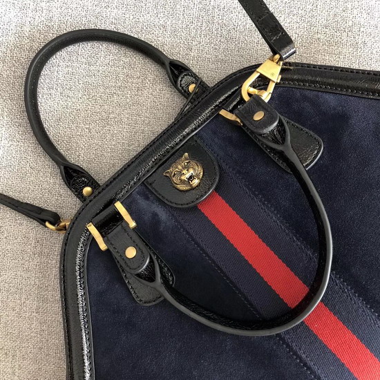 Gucci Rebelle Medium Top Handle Bag in Blue Suede