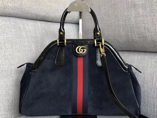 Gucci Rebelle Medium Top Handle Bag in Blue Suede