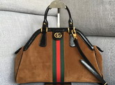 Gucci Rebelle Medium Top Handle Bag in Brown Suede