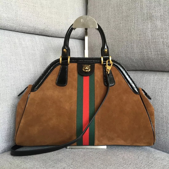 Gucci Rebelle Medium Top Handle Bag in Brown Suede