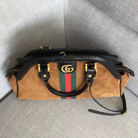 Gucci Rebelle Medium Top Handle Bag in Brown Suede