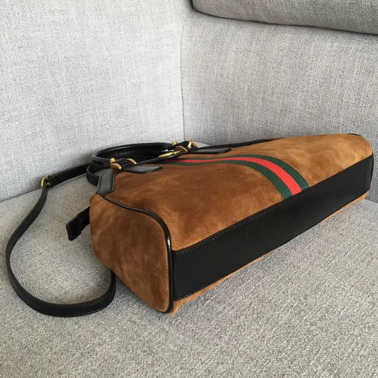 Gucci Rebelle Medium Top Handle Bag in Brown Suede