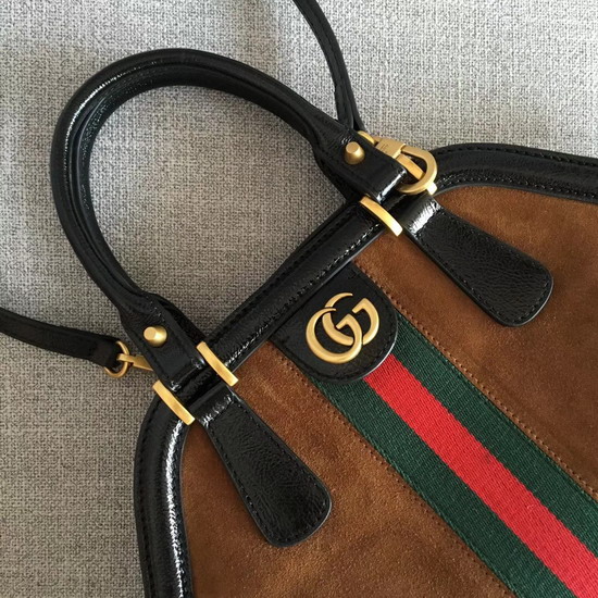 Gucci Rebelle Medium Top Handle Bag in Brown Suede