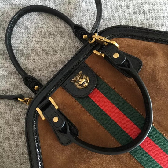 Gucci Rebelle Medium Top Handle Bag in Brown Suede