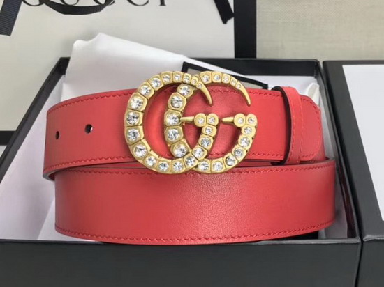 Gucci Red Leather Belt with Crystal Double G Buckle