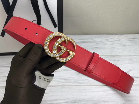 Gucci Red Leather Belt with Crystal Double G Buckle