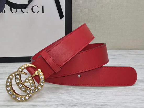 Gucci Red Leather Belt with Crystal Double G Buckle