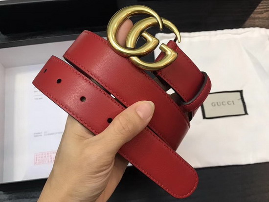 Gucci Red Leather Belt with Double G Buckle