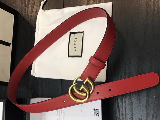 Gucci Red Leather Belt with Double G Buckle