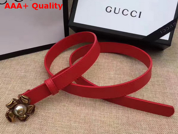 Gucci Red Leather Belt with Metal Flower Replica