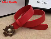 Gucci Red Leather Belt with Metal Flower Replica