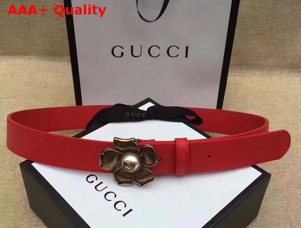 Gucci Red Leather Belt with Metal Flower Replica