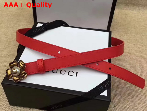 Gucci Red Leather Belt with Metal Flower Replica