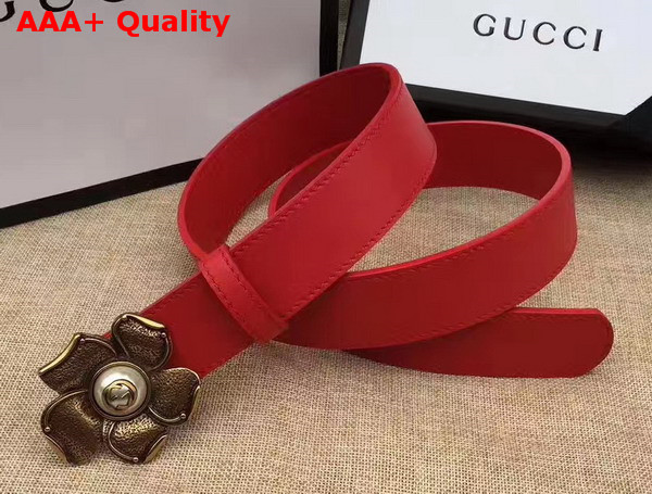 Gucci Red Leather Belt with Metal Flower Replica