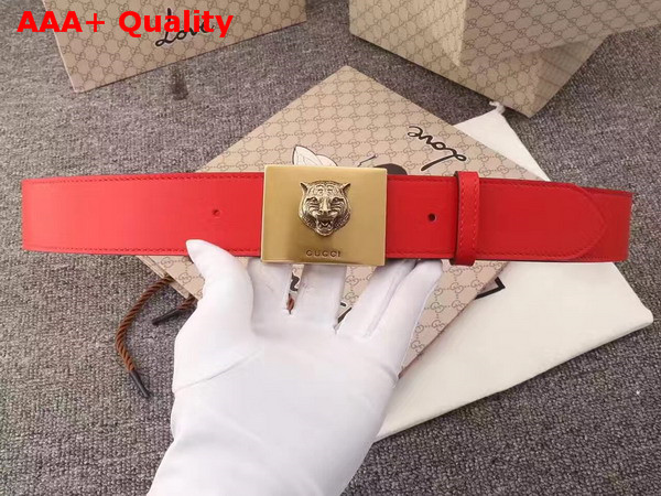 Gucci Red Leather Blet with Feline Buckle Replica