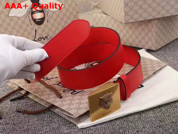 Gucci Red Leather Blet with Feline Buckle Replica