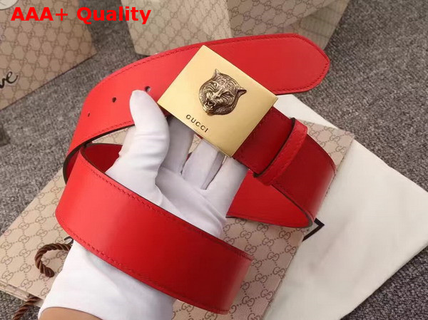 Gucci Red Leather Blet with Feline Buckle Replica