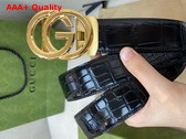 Gucci Reversible Belt in Black Crocodile Embossed Leather with Gold Interlocking G Buckle Replica