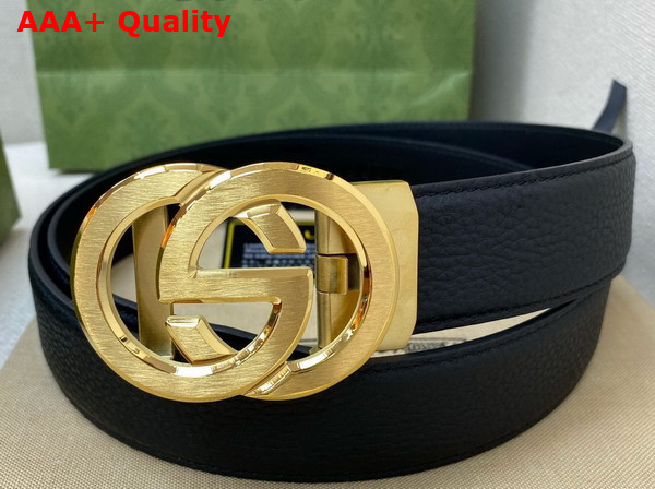 Gucci Reversible Belt in Black Leather with Gold Interlocking G Buckle Replica