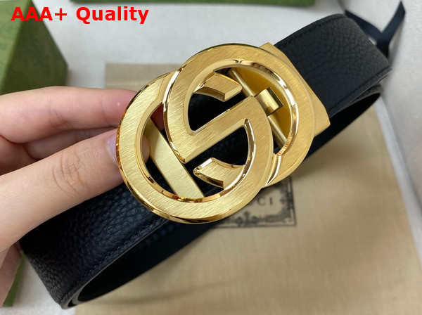 Gucci Reversible Belt in Black Leather with Gold Interlocking G Buckle Replica