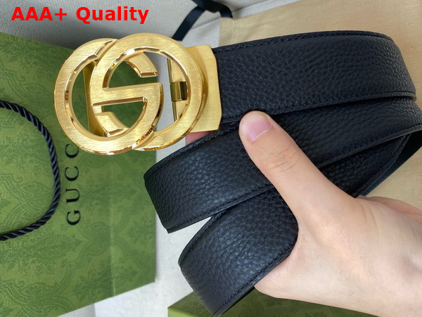 Gucci Reversible Belt in Black Leather with Gold Interlocking G Buckle Replica