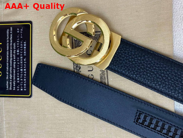 Gucci Reversible Belt in Black Leather with Gold Interlocking G Buckle Replica