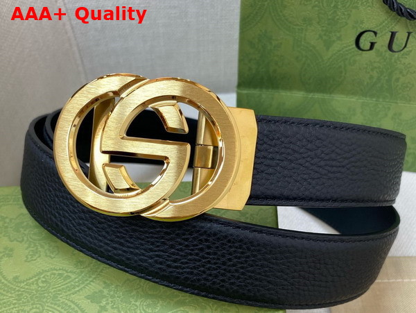 Gucci Reversible Belt in Black Leather with Gold Interlocking G Buckle Replica