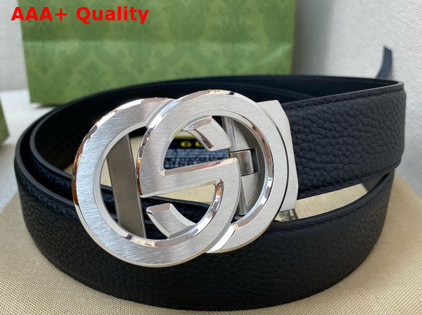 Gucci Reversible Belt in Black with Silver Interlocking G Buckle Replica