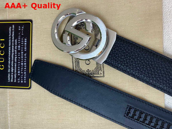 Gucci Reversible Belt in Black with Silver Interlocking G Buckle Replica