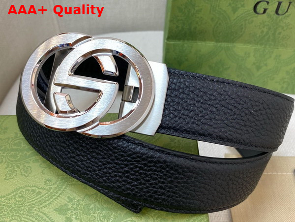 Gucci Reversible Belt in Black with Silver Interlocking G Buckle Replica