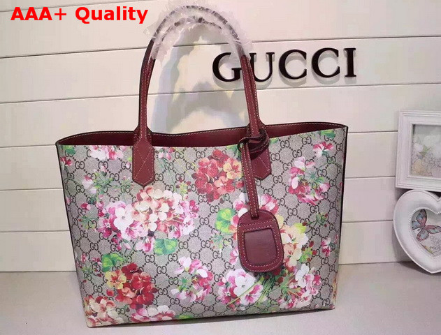 Gucci Reversible GG Blooms Leather Tote Antique Rose Leather Detail Replica